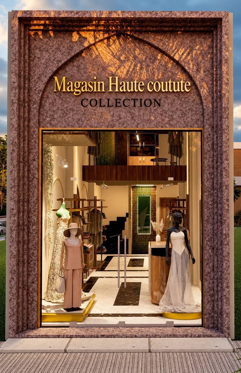 Rendu 3D de la façade d’une boutique de haute couture en pierre